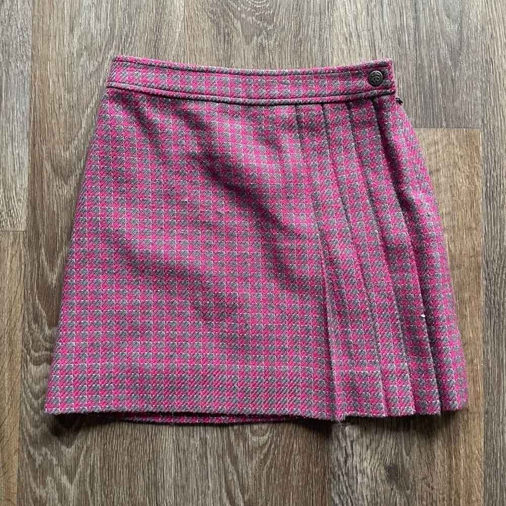 Brooks Brothers Girls 8 Pink Gray Houndstooth Skirt Lined Preppy